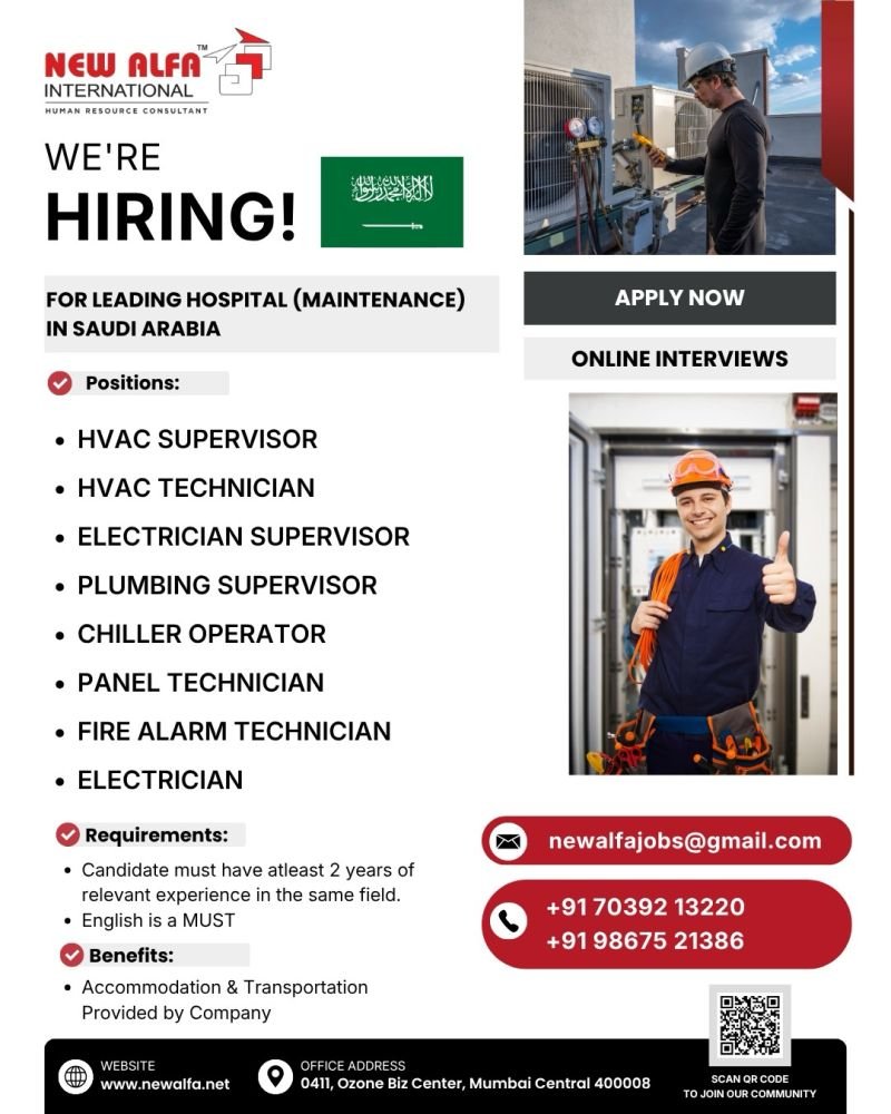 Saudi Arabia - Hiring For leading Hospital Maintenance Project