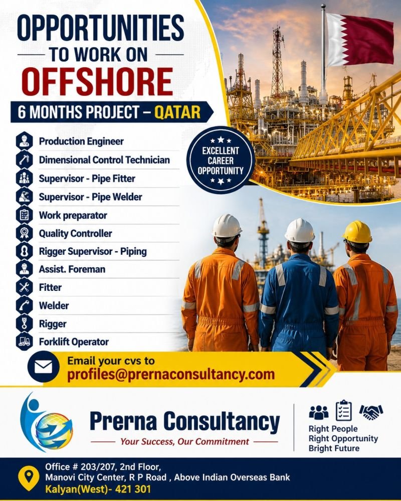 Qatar Offshore Project Jobs 2026 | 6-Month Offshore Project | Multiple Technical Vacancies