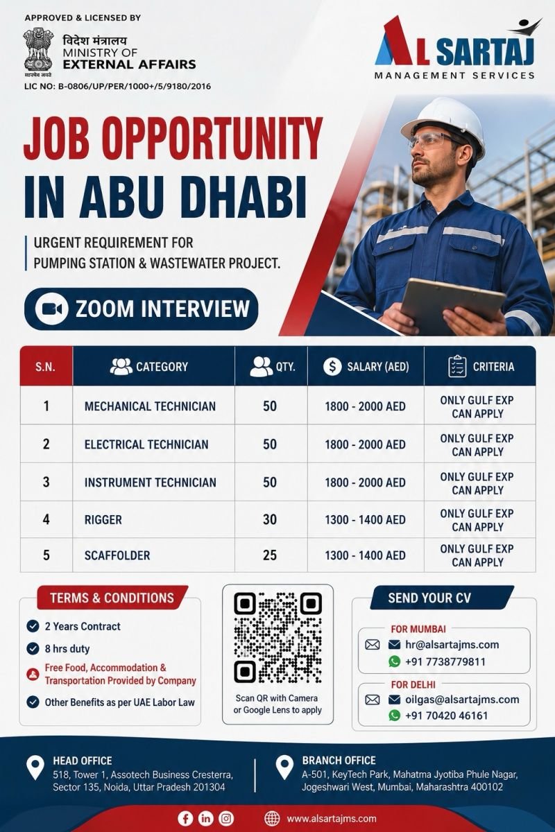 UAE : Hiring for a prestigious Pumping Station & Wastewater Project in Abu Dhabi