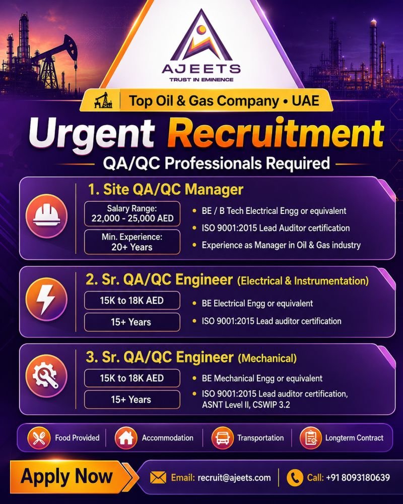 Urgent Hiring for UAE Oil & Gas Project