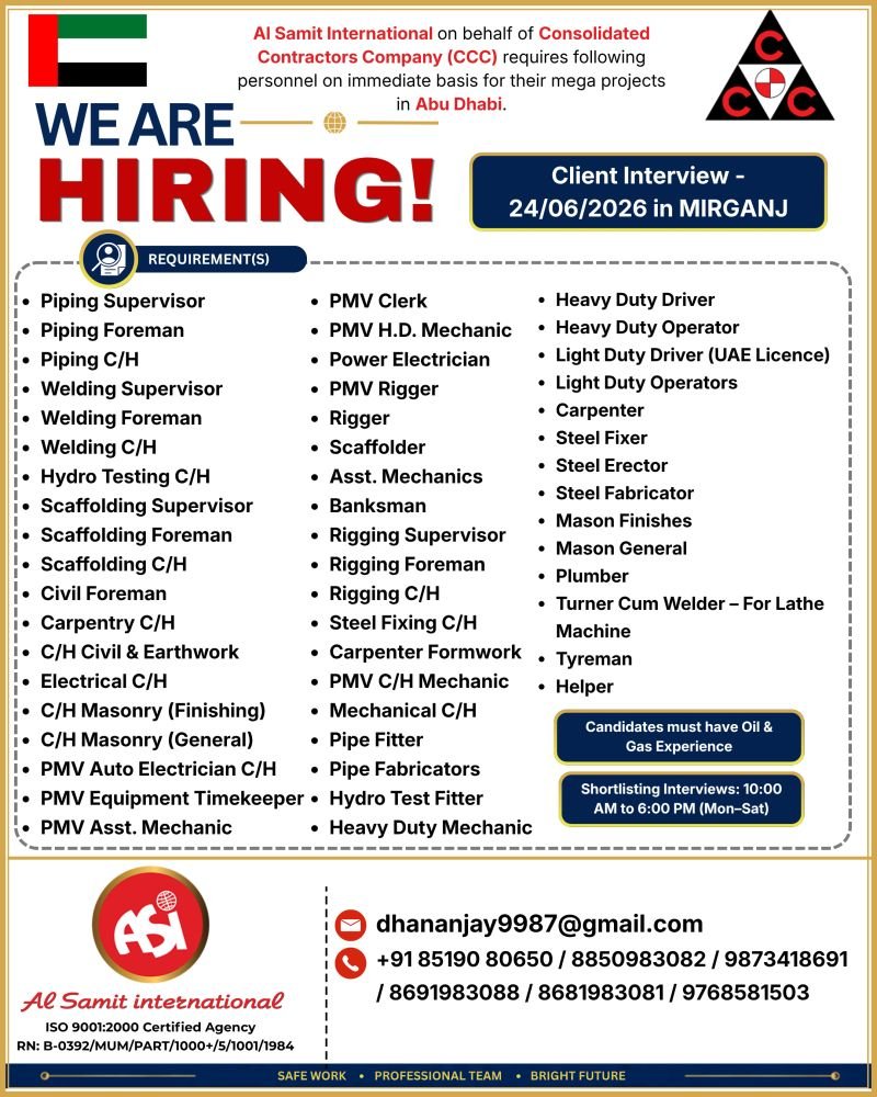Urgent Hiring For CCC Abu Dhabi | Apply Now