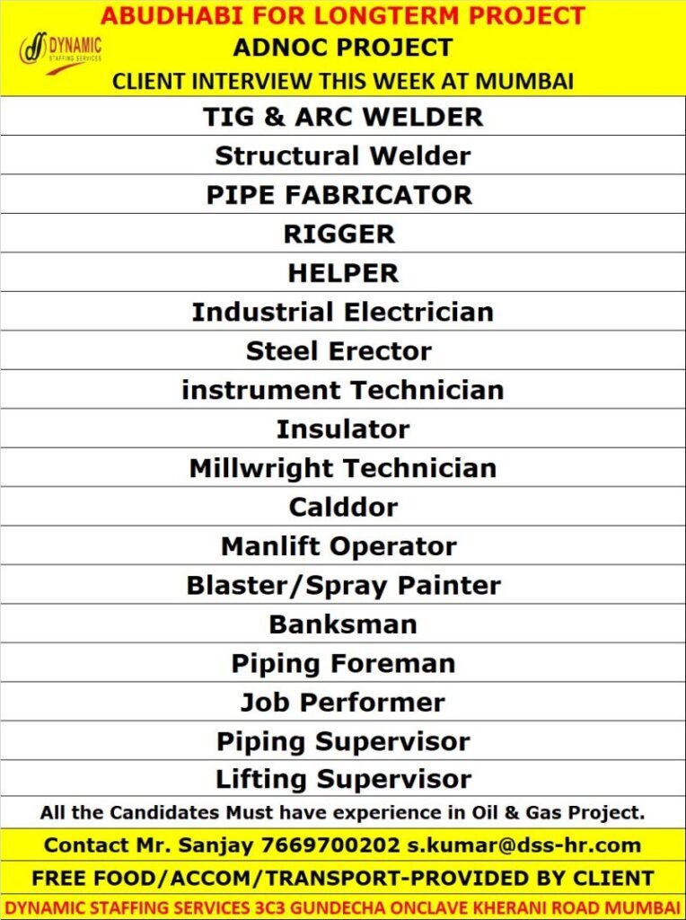 Urgent hiring for Abudhabi - Long Term Project