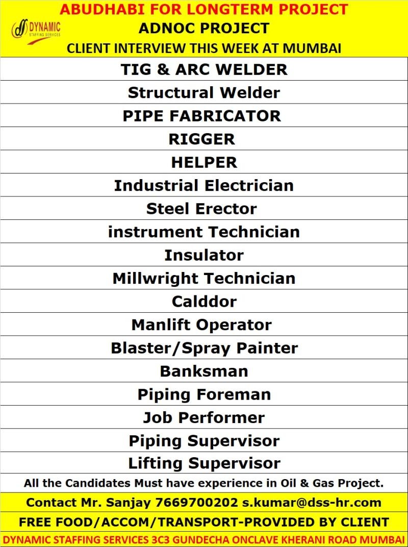 Urgent hiring for Abudhabi - Long Term Project