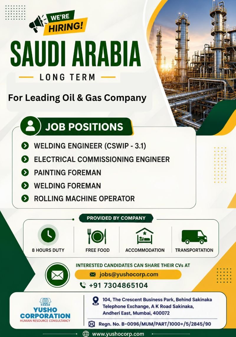 Hiring for Saudi Arabia – Long-Term Job Opportunity