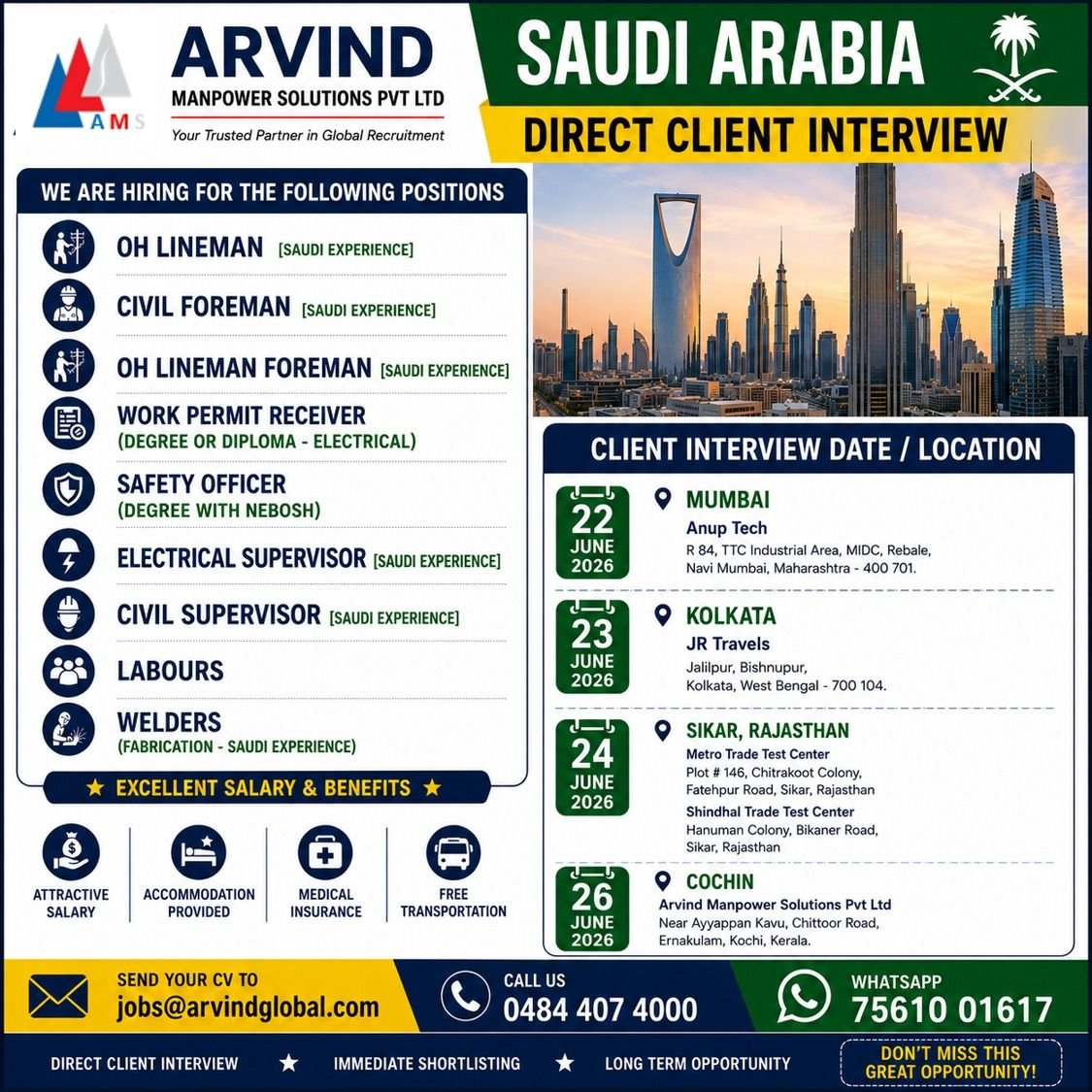 Immediate hiring for Saudi Arabia Reputed Company - Apply Now