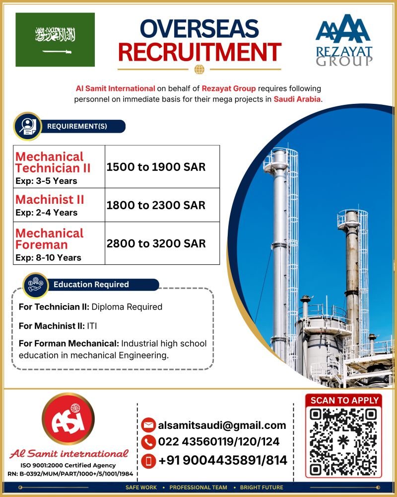 Urgent Recruitment for Saudi Arabia | Rezayat Group 