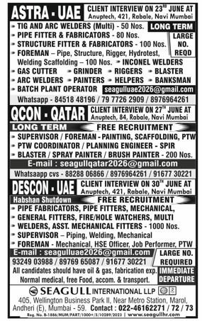 UAE & Qatar Oil & Gas Jobs 2026 – Descon, QCON & Astra UAE Recruitment