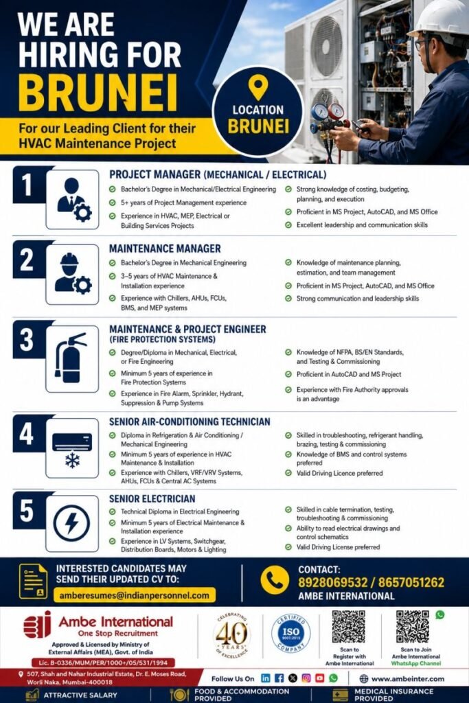 Job Opportunities in Brunei – HVAC Maintenance Project