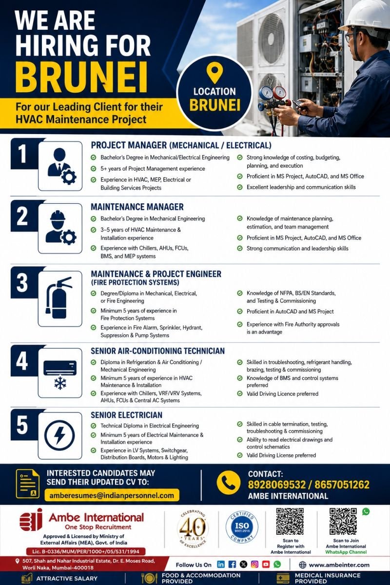Job Opportunities in Brunei – HVAC Maintenance Project