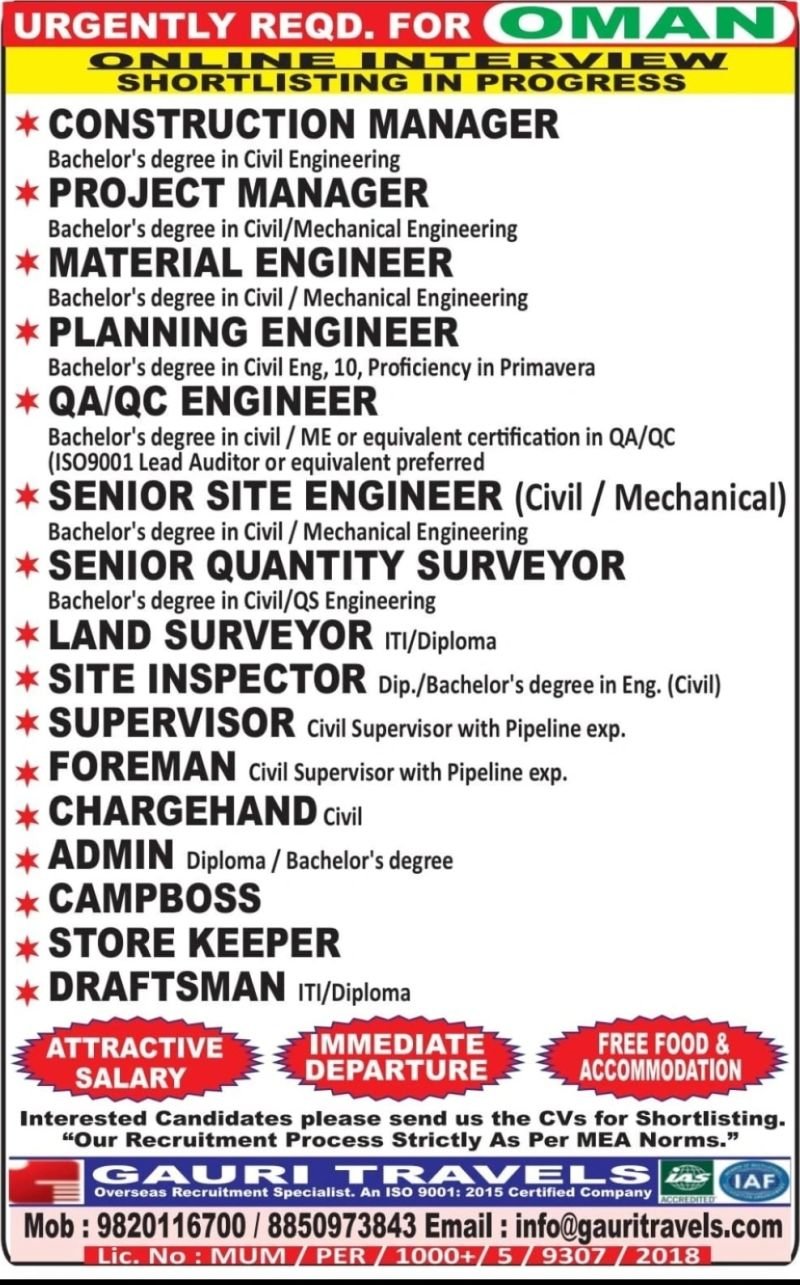 Oman Construction Company Jobs 2026 – Multiple Engineering & Civil Vacancies 