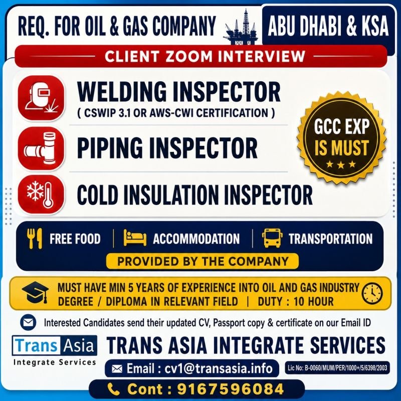 Urgent Hiring For Abu Dhabi & KSA Urgent Hiring For Abu Dhabi & KSA