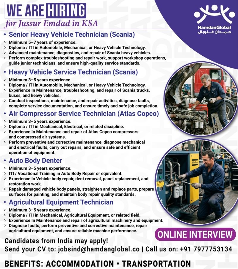 hiring for Jussur Emdad in Saudi Arabia