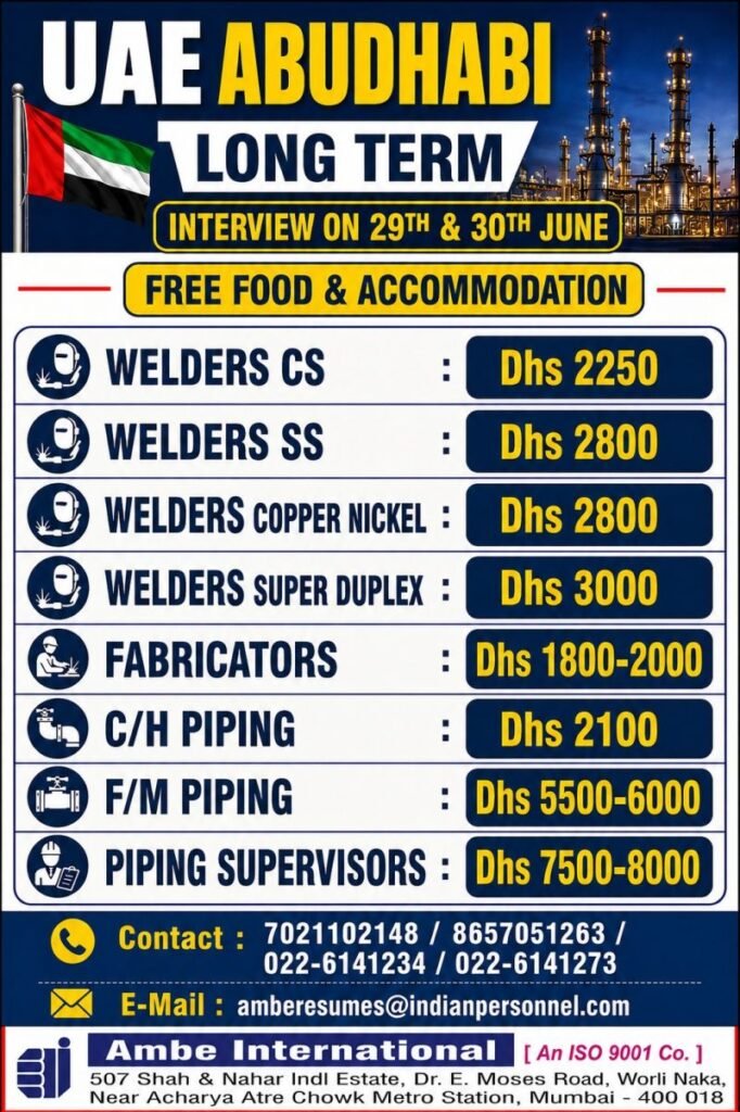 Urgent Hiring for UAE – Abu Dhabi (Long-Term Project) 
