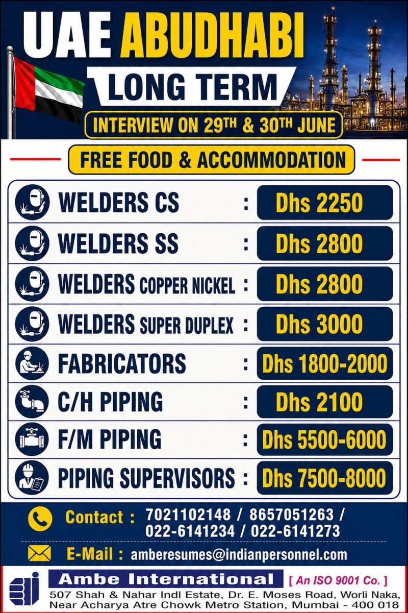 Urgent Hiring for UAE – Abu Dhabi (Long-Term Project) 