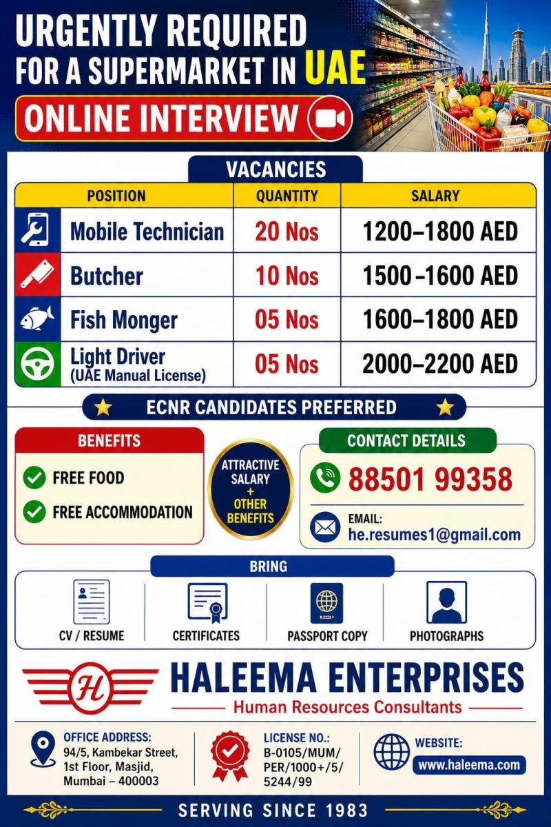 Urgently Hiring for a Leading Supermarket in UAE | Online Interview
