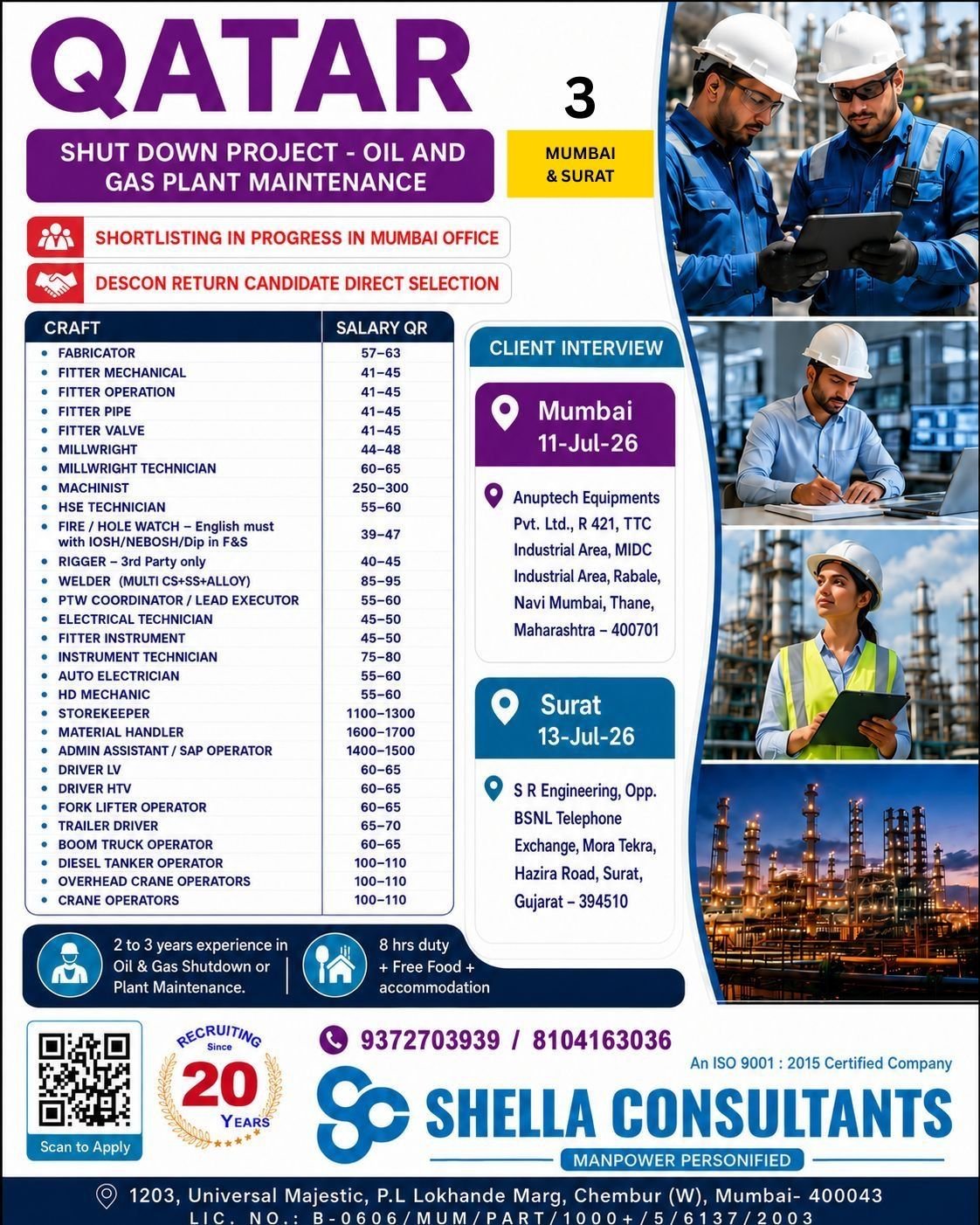 Hiring candidates for a major Oil & Gas Shutdown Project in Qatar