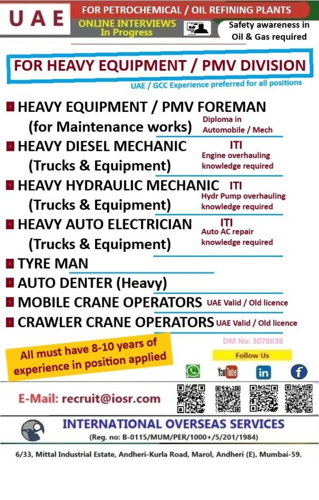 UAE Heavy Equipment Jobs 2026 – Oil Refinery and Petrochemical Plant Vacancies | Online Interviews in Progress