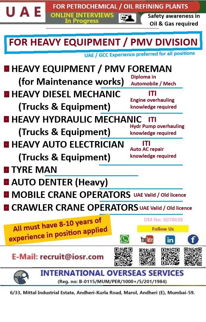 UAE Heavy Equipment Jobs 2026 – Oil Refinery and Petrochemical Plant Vacancies | Online Interviews in Progress