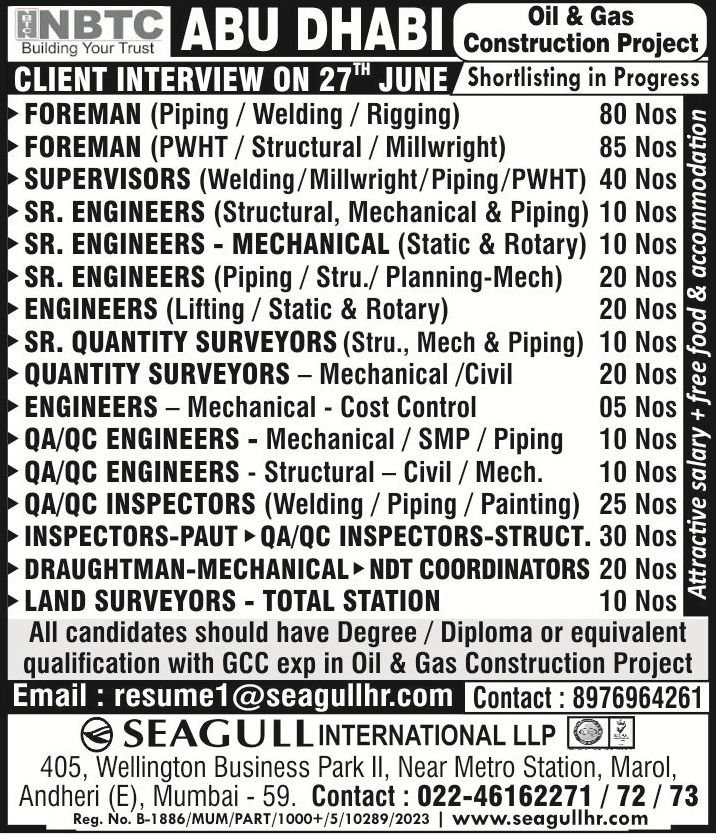 UAE Oil & Gas Construction Jobs 2026 – Client Interview on 27 June | Large Vacancies