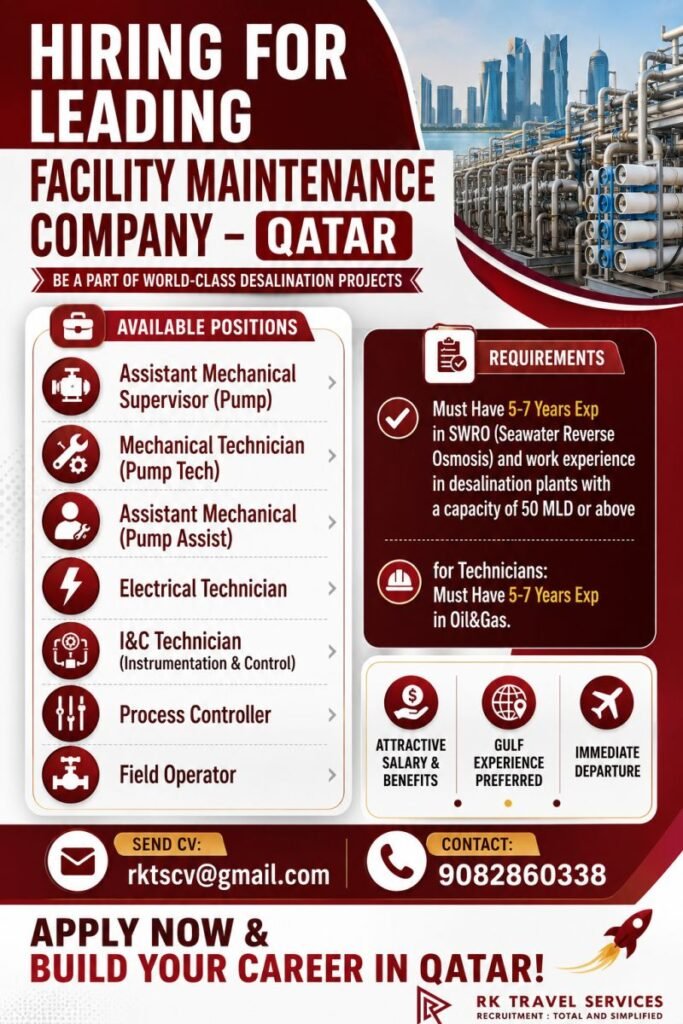 Qatar Facility Maintenance Jobs 2026 – world-class desalination projects Qatar Facility Maintenance Jobs 2026 – world-class desalination projects