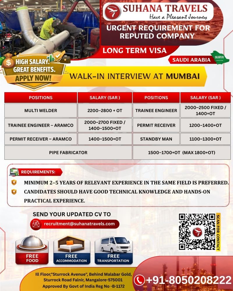 hiring for a reputed company in Saudi Arabia - Apply Now