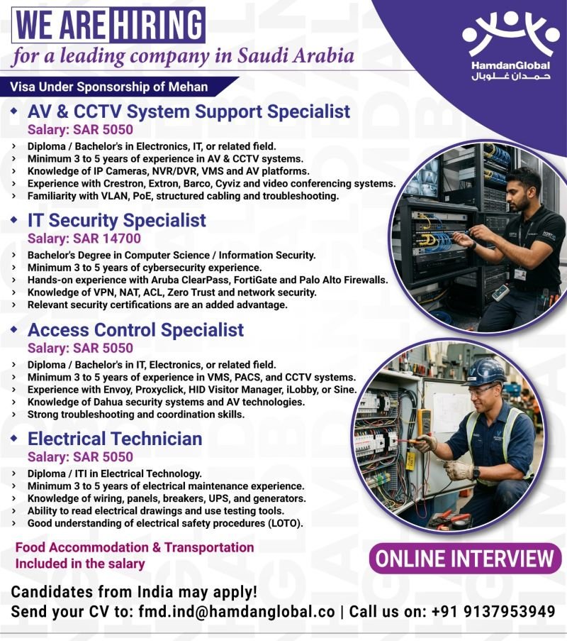 hiring for a leading company in Saudi Arabia - Urgent Recruitment