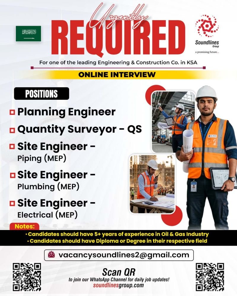 Saudi Arabia : Hiring For one of the leading Engineering & Construction Co.