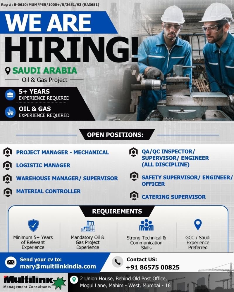 Saudi Arabia Oil & Gas Jobs 2026 – Free Recruitment 