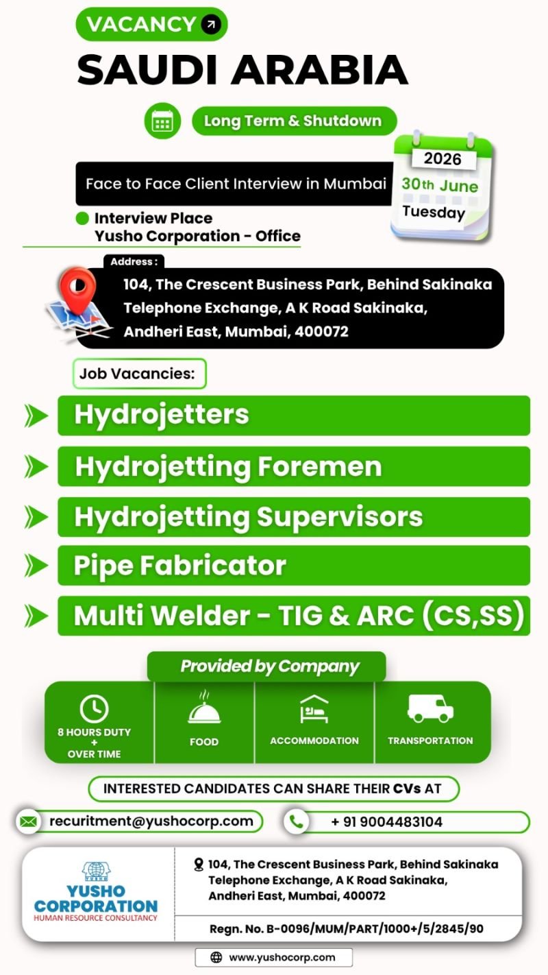 Hiring for Saudi Arabia – Long-Term & Shutdown Projects 