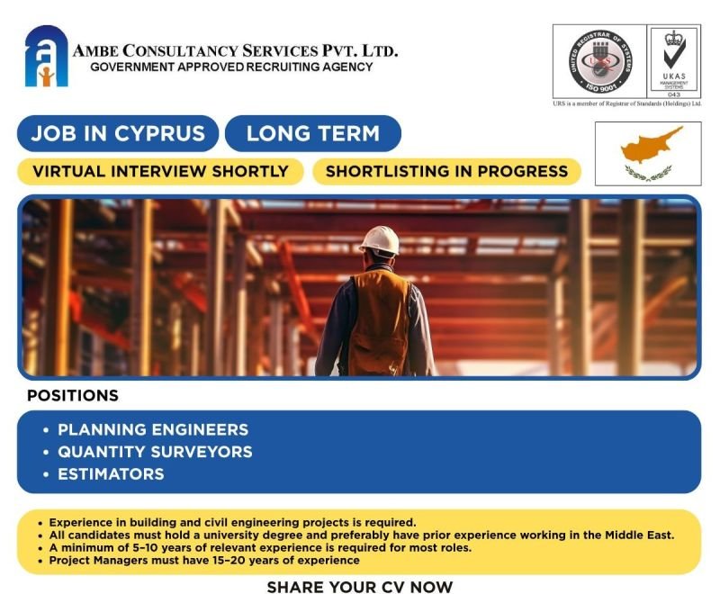Urgent Hiring for Reputed client in CYPRUS - Apply Now