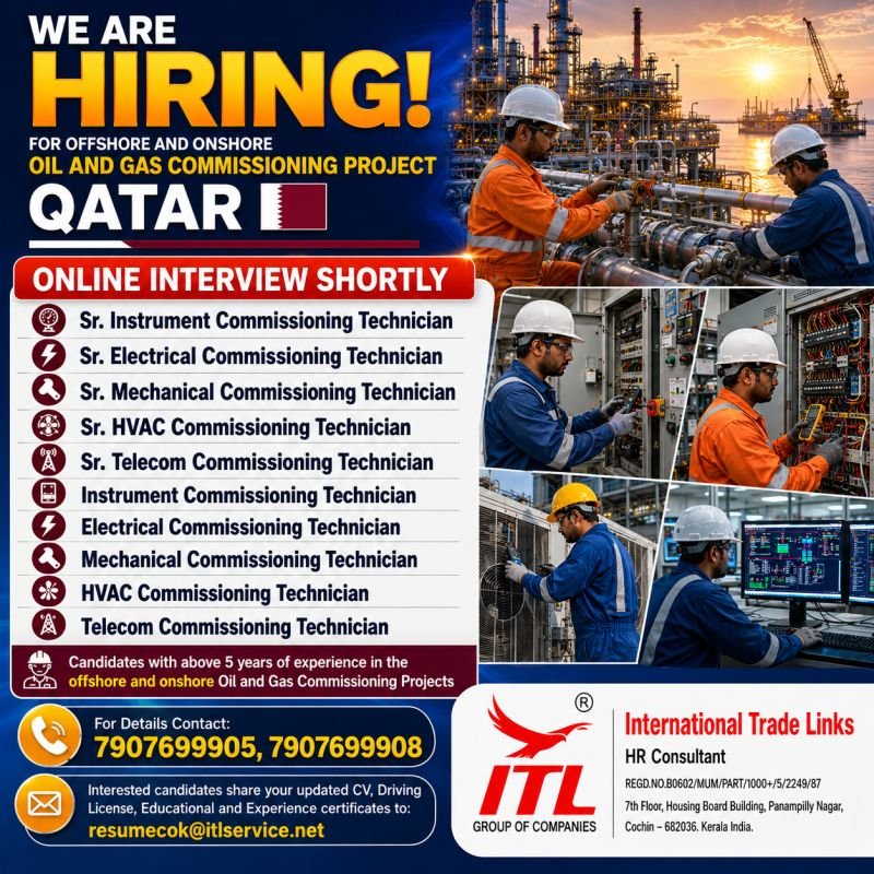 Hiring for Qatar Oil & Gas Commissioning Project