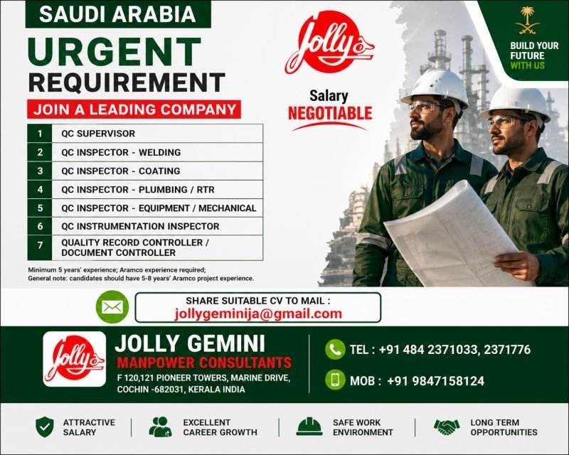 Saudi Arabia Jobs 2026 – Urgent Recruitment