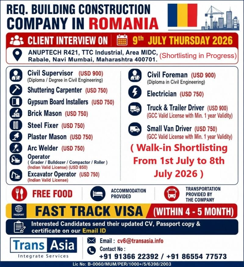 Romania Hiring Opportunity | Building Construction Company