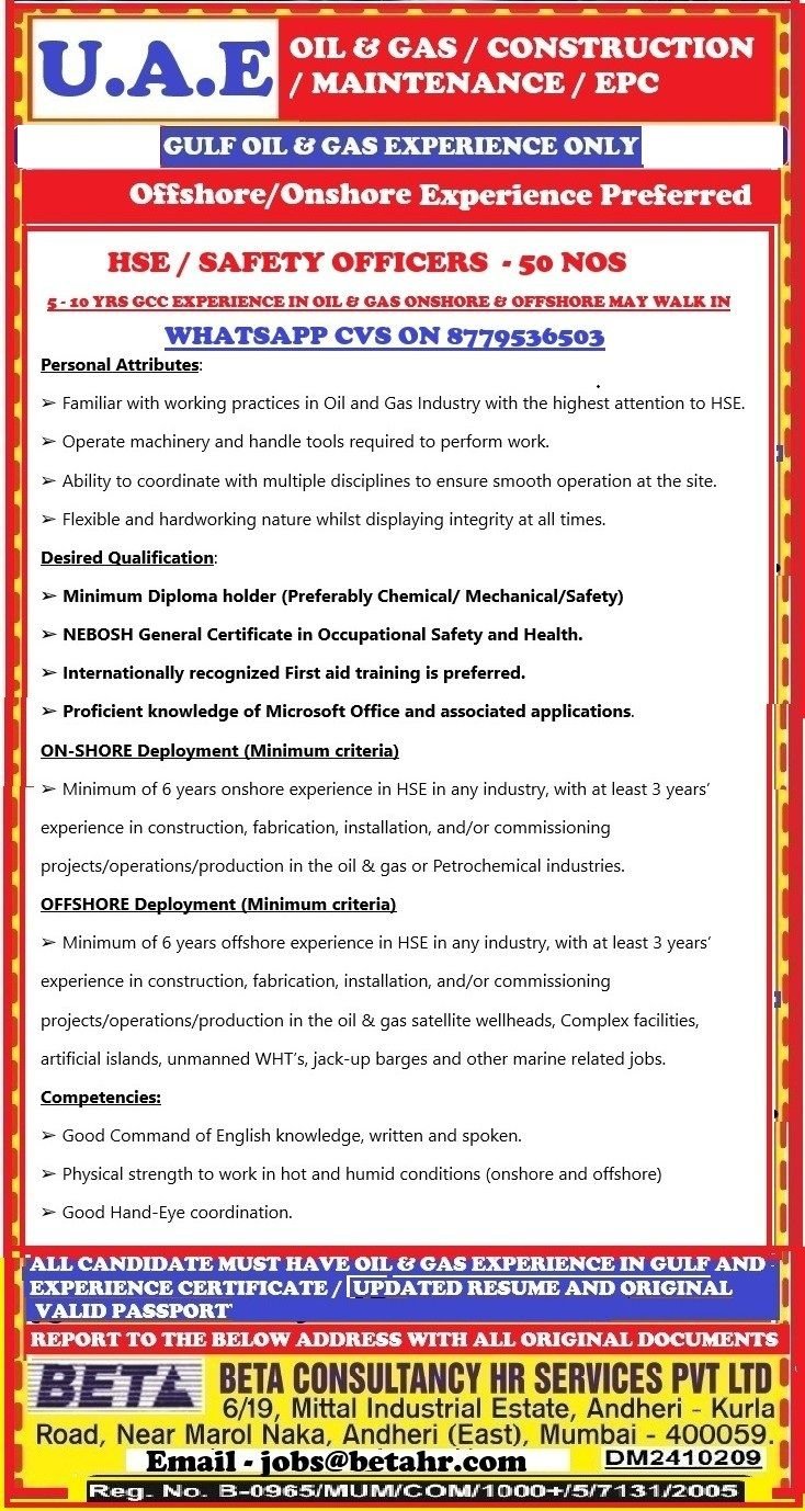 UAE Jobs 2026 - Oil & Gas / Construction / Maintenance / EPC Project