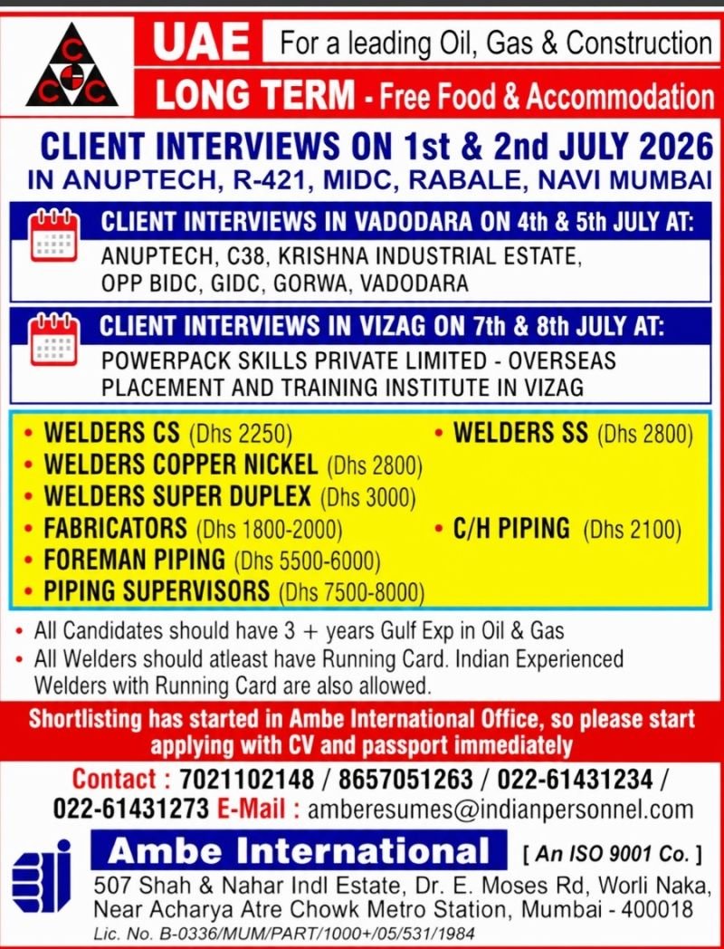 UAE Job Openings – Oil, Gas & Construction Sector 