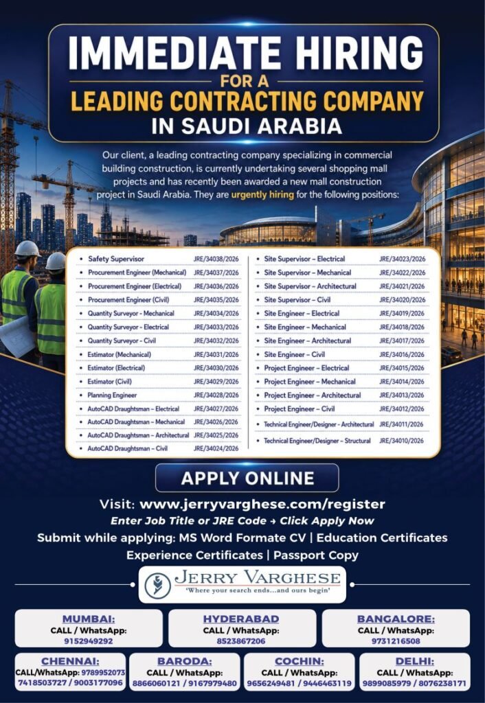 Urgent Hiring for Leading Contracting Company, Saudi Arabia