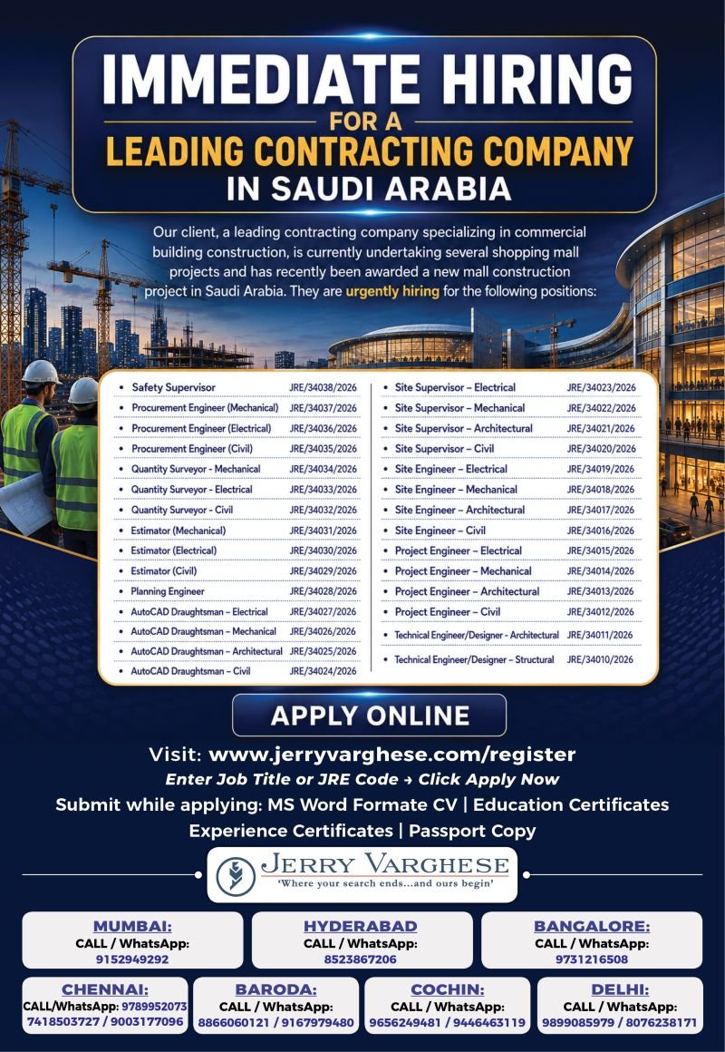 Urgent Hiring for Leading Contracting Company, Saudi Arabia