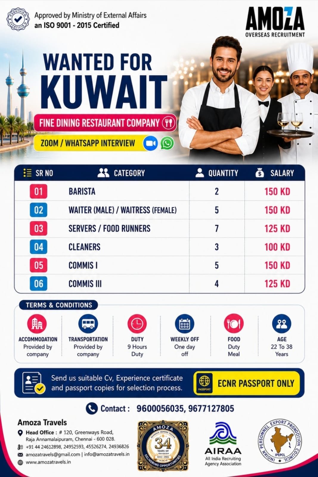 Kuwait Fine Dining Restaurant Jobs 2026 | Zoom & WhatsApp Interview