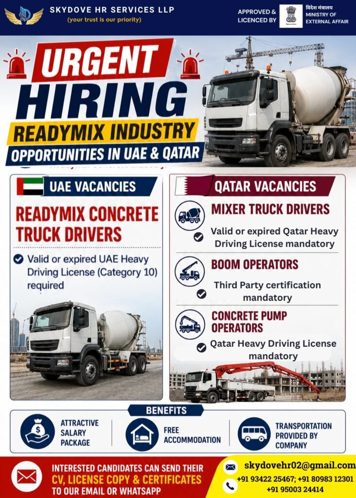 UAE & Qatar Readymix Industry Jobs 2026 – Apply Now