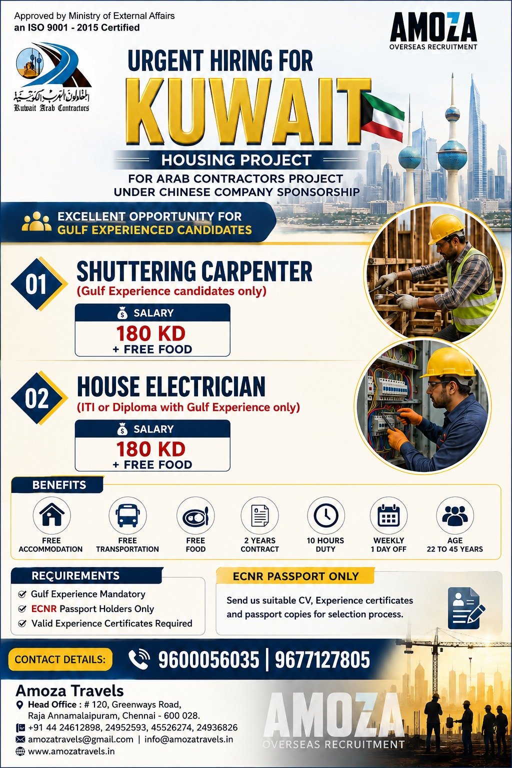 Kuwait Housing Project Jobs 2026 – Arab Contractors Project | Free Food & Accommodation