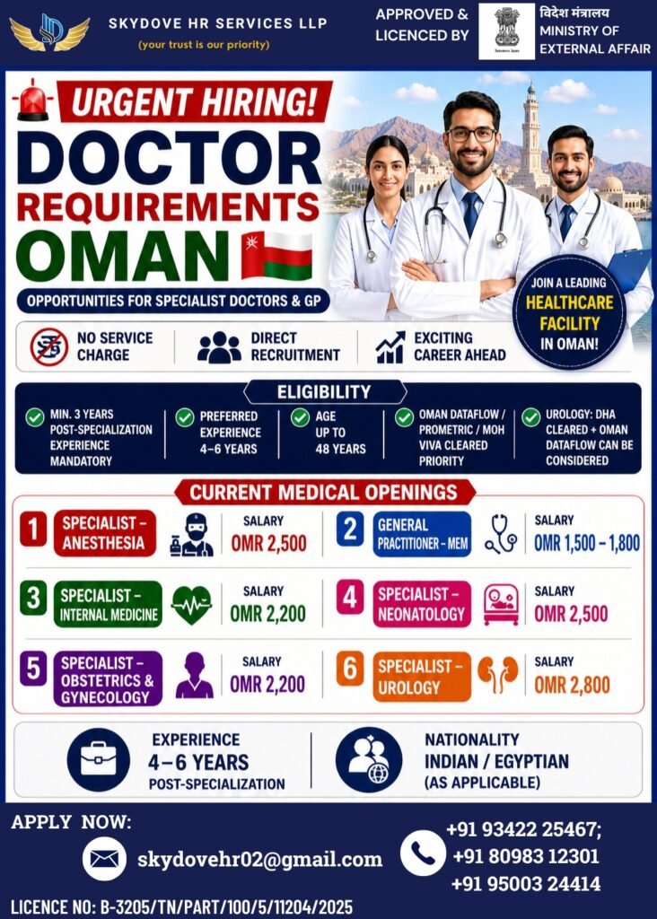 Oman Doctor Jobs 2026 – Specialist Doctors & General Practitioner Vacancies | Direct Recruitment