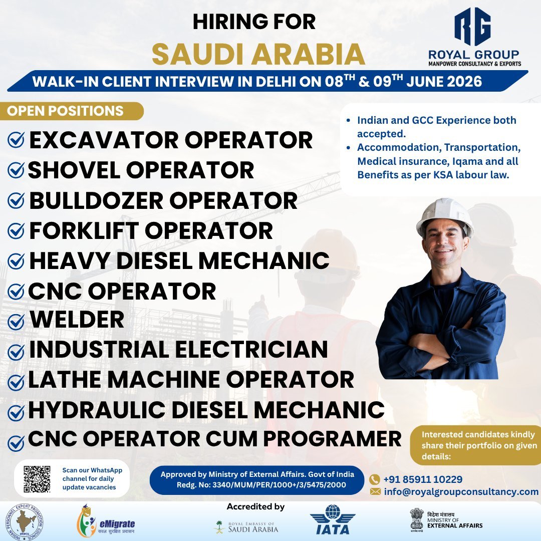 Urgent Hiring for Saudi Arabia reputed company in Abqaiq