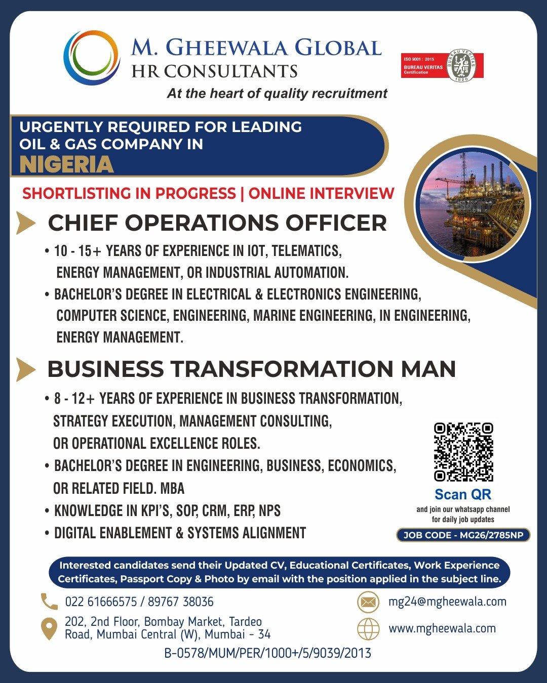 Nigeria Oil & Gas Jobs 2026 – Online Interview for Chief Operations Officer and Business Transformation Manager