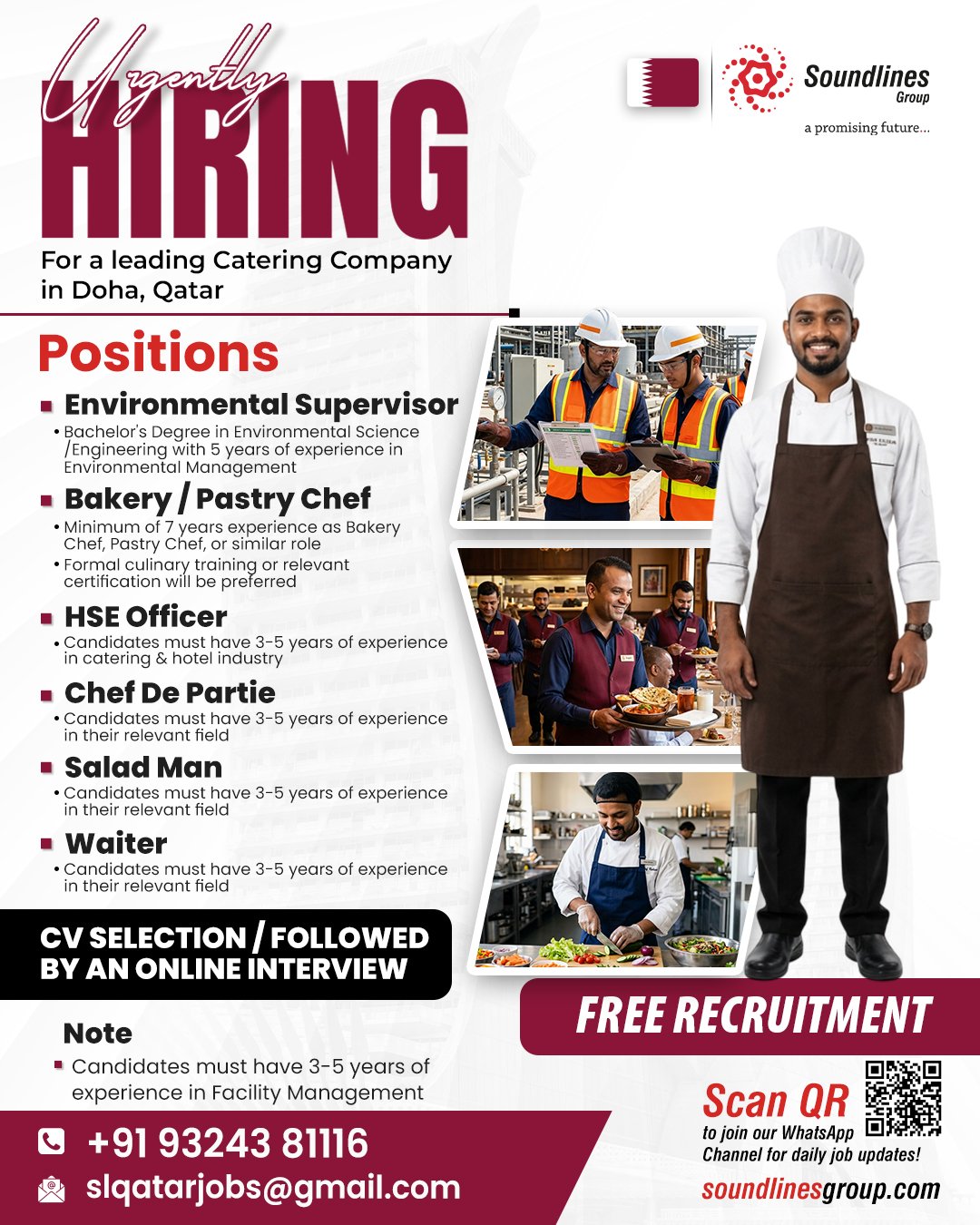Hiring For a leading Catering Company in Doha, Qatar