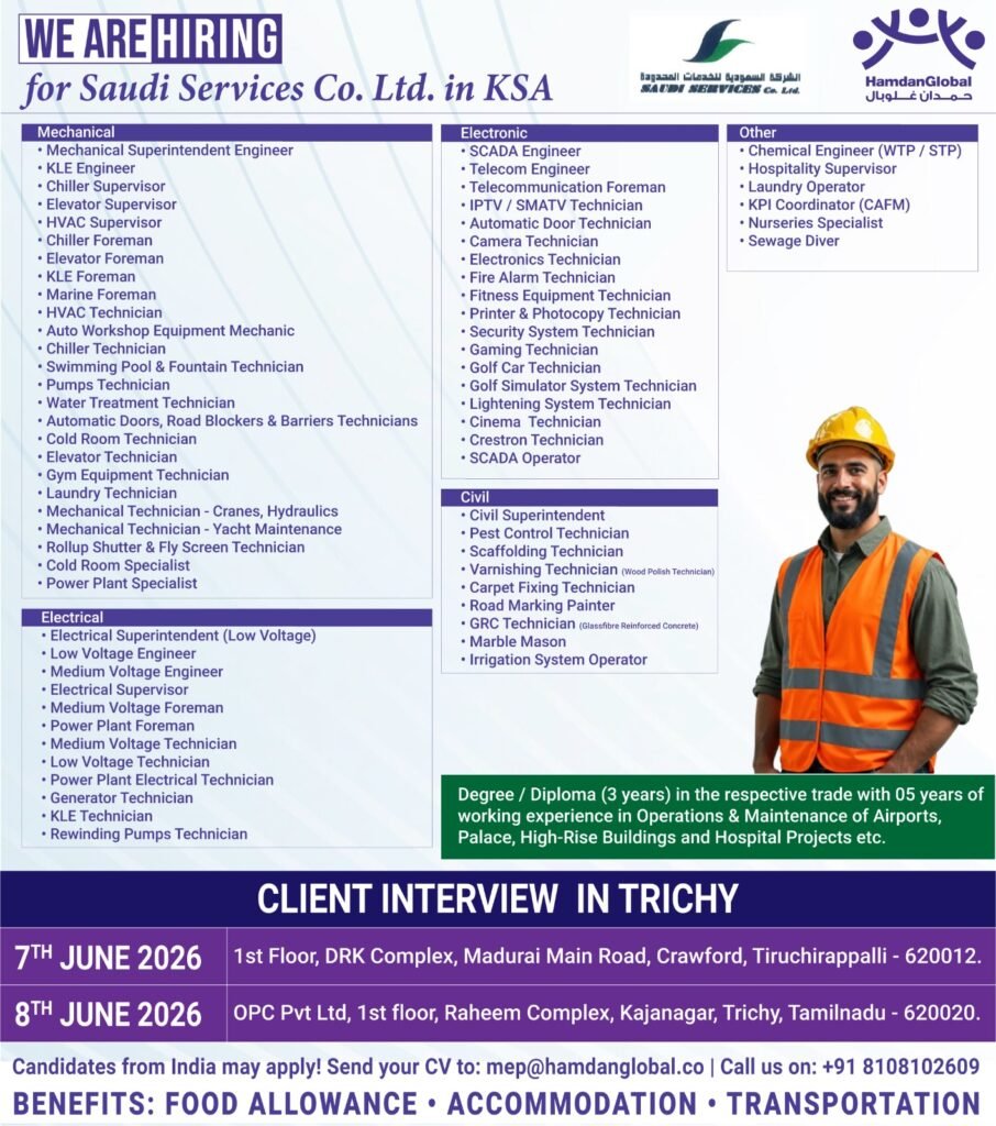hiring for Saudi Services Co. Ltd. in Saudi Arabia