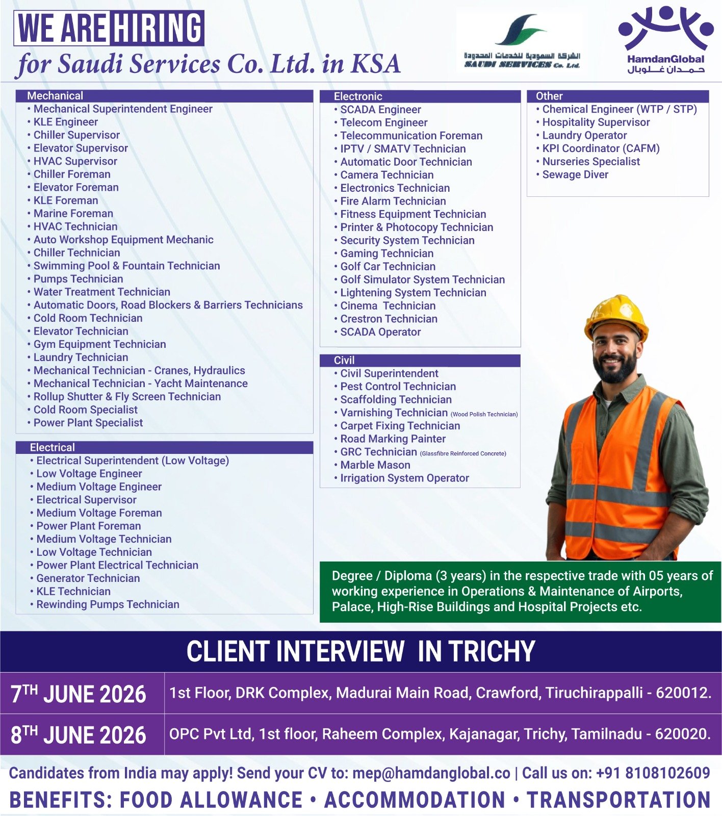 hiring for Saudi Services Co. Ltd. in Saudi Arabia
