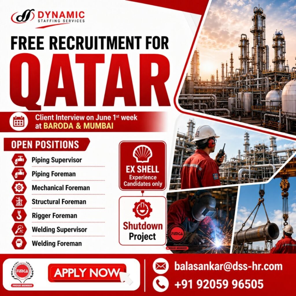 Free Recruitment For Qatar - Shutdown Project