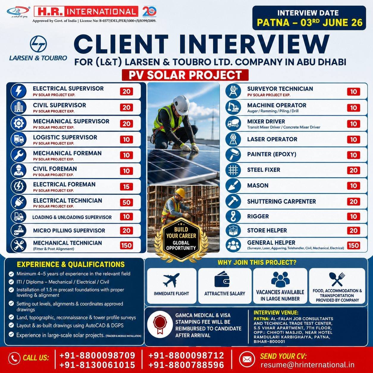 L&T Abu Dhabi UAE– PV Solar Project Hiring Now