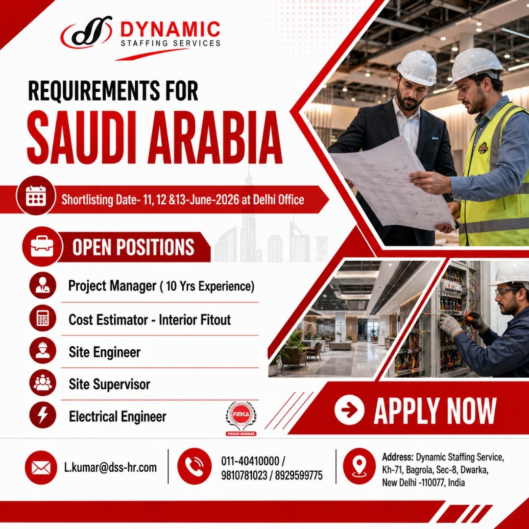 Urgent Recruitment For Saudi Arabia Reputed Company
