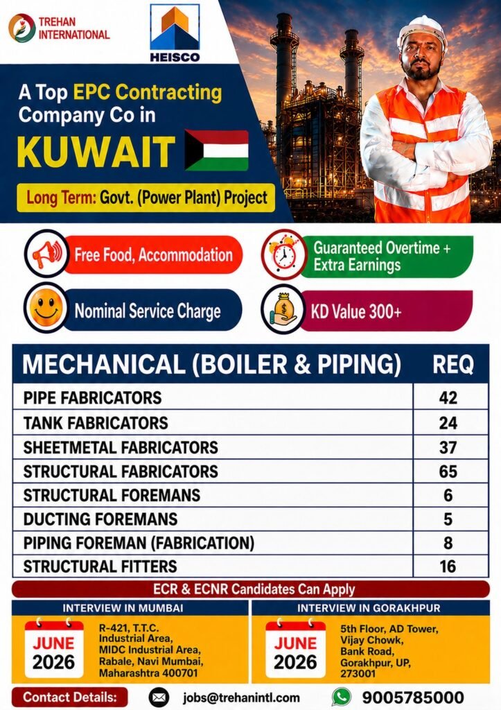 Kuwait : hiring for a long-term Government Power Plant Project 